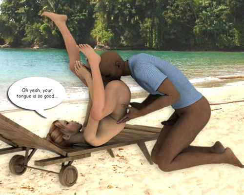 Black fellow licks blonde pussy on best 3D porn.