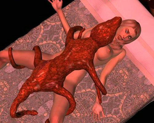 Blonde girl gets poked by tentacle monster on 3D porn.